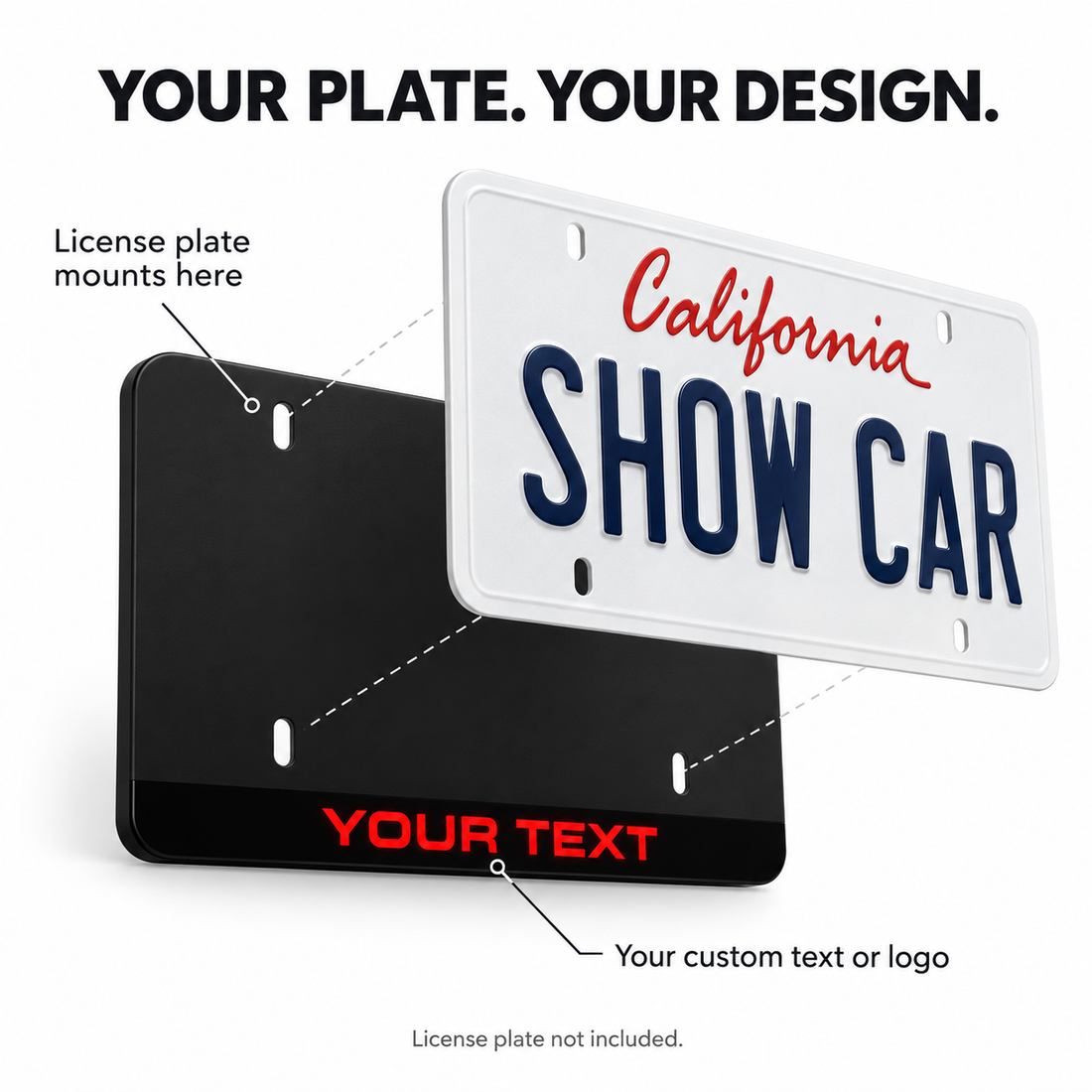 Illustration of a license plate with a personalized illuminated badge below it