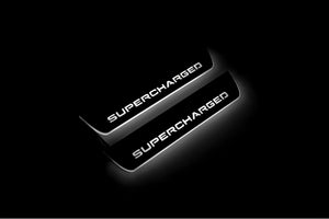 Illuminated LED Door Sill Tread Plates Range Rover III 2002-2012 With Supercharged Logo Range Rover Led Door Sills opdesign