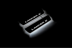 Illuminated LED Door Sill Tread Plates Mitsubishi Lancer X 2007-2017 With Lancer X Logo Mitsubishi Led Door Sills opdesign