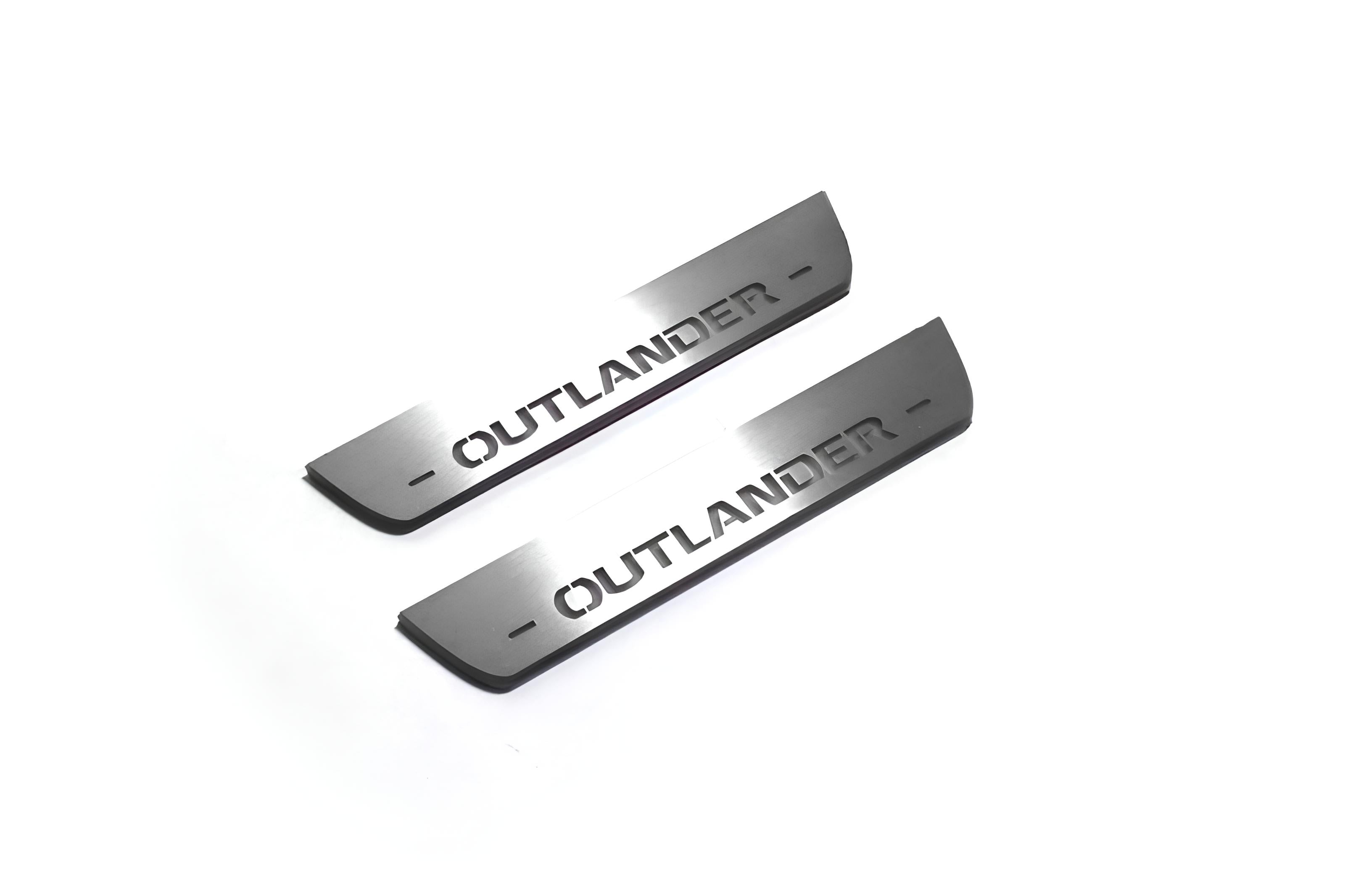 Illuminated LED Door Sill Tread Plates Mitsubishi Outlander II 2007-2012 With Outlander Logo Mitsubishi Led Door Sills opdesign