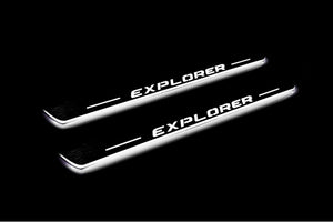Illuminated LED Door Sill Tread Plates Ford Explorer V 2011-2019 With Explorer Logo Ford Led Door Sills opdesign