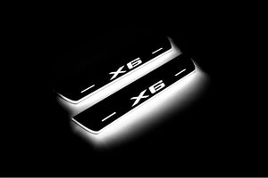 Illuminated LED Door Sill Tread Plates BMW X6 F16 2015-2019 With X6 Logo BMW Led Door Sills opdesign