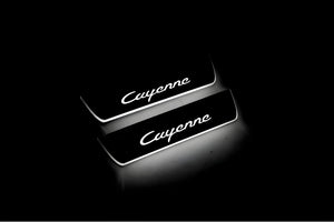 Illuminated LED Door Sill Tread Plates Porsche Cayenne II 2010-2017 With Cayenne Logo Porsche Led Door Sills opdesign