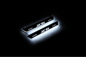 Illuminated LED Door Sill Tread Plates BMW X5 E53 1999-2006 With X5 Logo BMW Led Door Sills decoinfabric