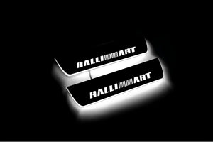 Illuminated LED Door Sill Tread Plates Mitsubishi Lancer X 2007-2017 With RalliArt Logo Mitsubishi Led Door Sills opdesign