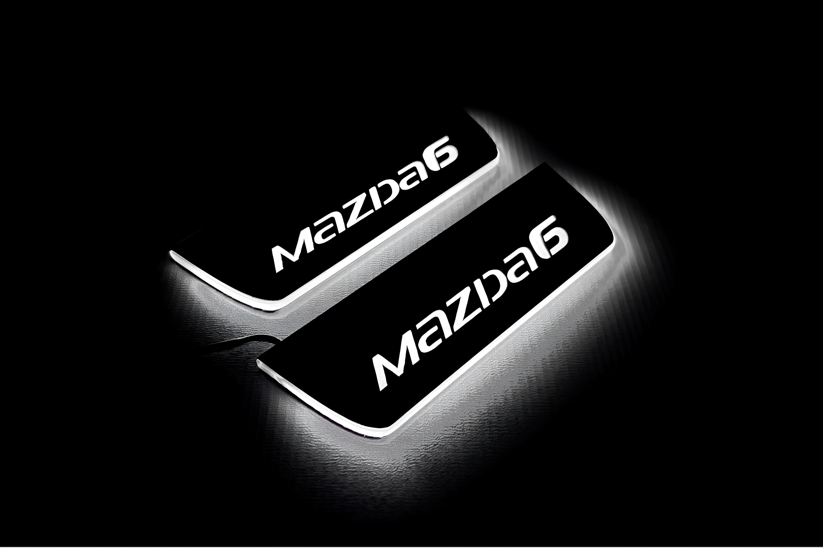Illuminated LED Door Sill Tread Plates Mazda 6 III 2012-2024 With Mazda 6 Logo Mazda Led Door Sills opdesign