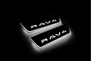 Illuminated LED Door Sill Tread Plates Toyota Rav4 VI 2025+ With Rav4 Logo Toyota Led Door Sills decoinfabric