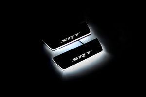 Illuminated LED Door Sill Tread Plates Jeep Grand Cherokee IV 2010-2021 With SRT Logo Jeep Led Door Sills opdesign