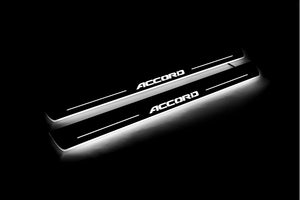Illuminated LED Door Sill Tread Plates Honda Accord X 2018-2023 With Accord Logo Honda Led Door Sills opdesign