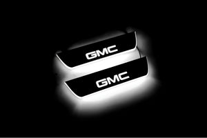 Illuminated LED Door Sill Tread Plates GMC Terrain II 2018+ With GMC DENALI Logo GMC Led Door Sills opdesign