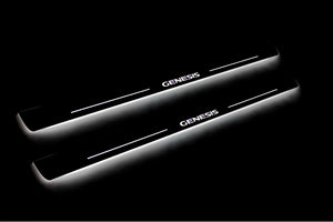Illuminated LED Door Sill Tread Plates Hyundai Genesis Coupe 2008-2016 With Genesis Logo Hyundai Led Door Sills opdesign