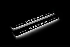 Illuminated LED Door Sill Tread Plates Renault Sandero Stepway II 2013+ With Stepway Logo Renault Led Door Sills opdesign