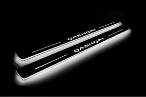 Illuminated LED Door Sill Tread Plates Nissan Qashqai III 2021+ With Qashqai Logo Nissan Led Door Sills opdesign