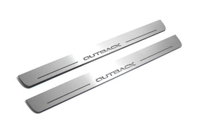 Illuminated LED Door Sill Tread Plates Subaru Outback IV 2009-2014 With Outback Logo Subaru Led Door Sills opdesign