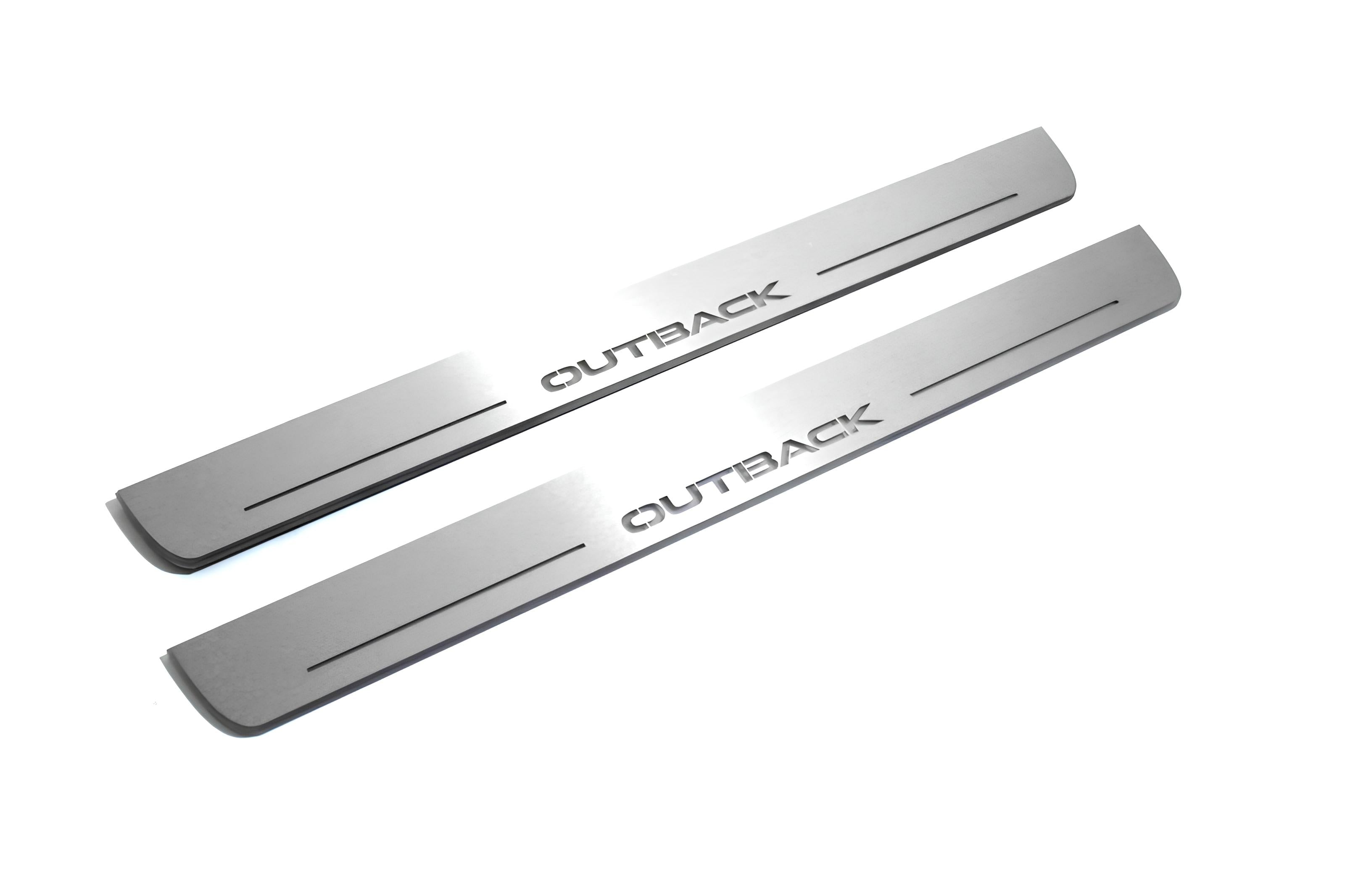 Illuminated LED Door Sill Tread Plates Subaru Outback IV 2009-2014 With Outback Logo Subaru Led Door Sills opdesign