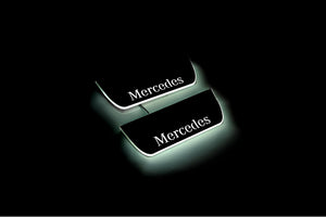 Illuminated LED Door Sill Tread Plates Mercedes ML W164 2005-2011 With Mercedes-Benz Logo Mercedes Led Door Sills opdesign