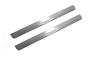 Illuminated LED Door Sill Tread Plates Skoda Rapid 2012+ With Rapid Logo Skoda Led Door Sills opdesign