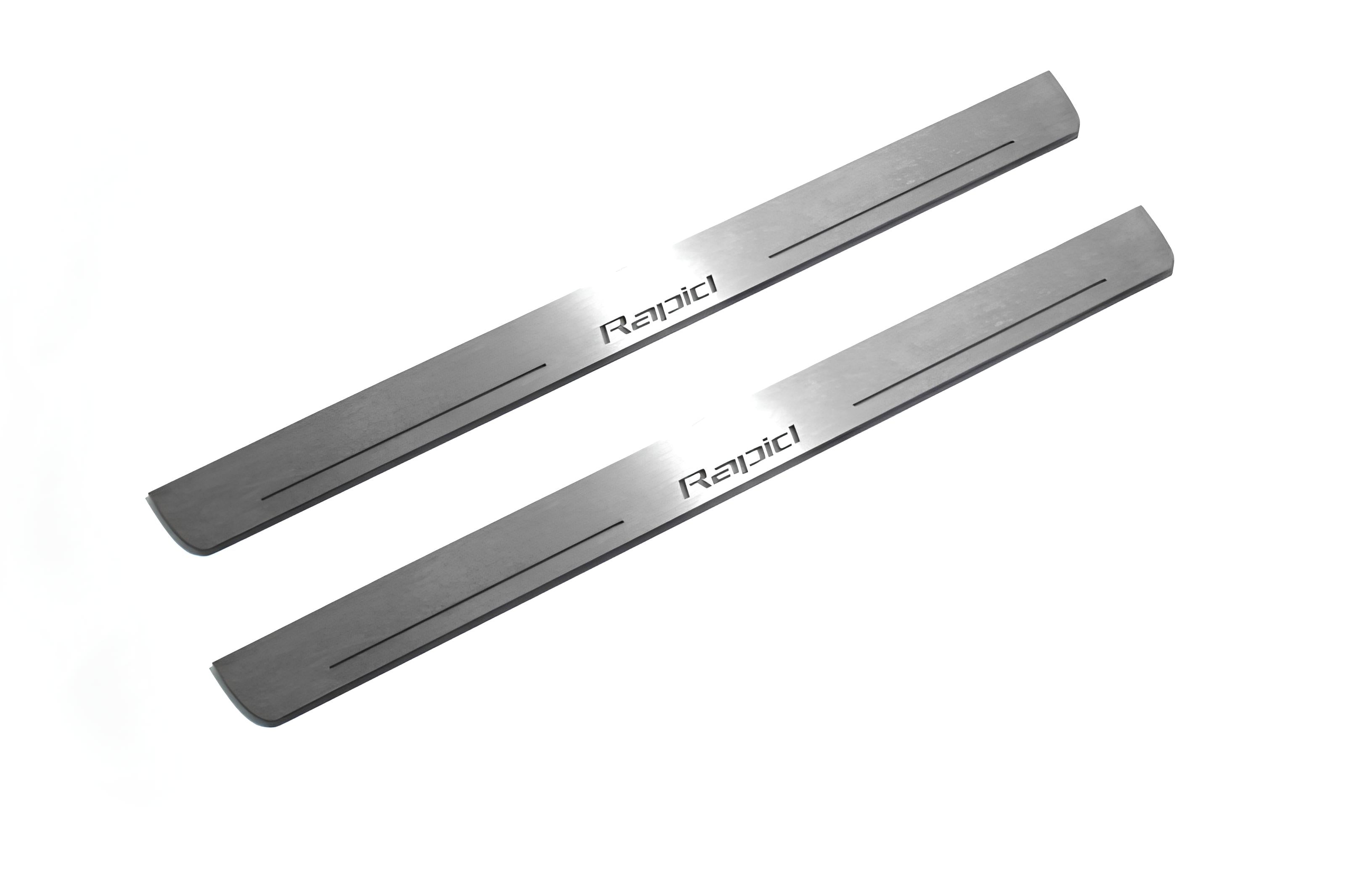 Illuminated LED Door Sill Tread Plates Skoda Rapid 2012+ With Rapid Logo Skoda Led Door Sills opdesign