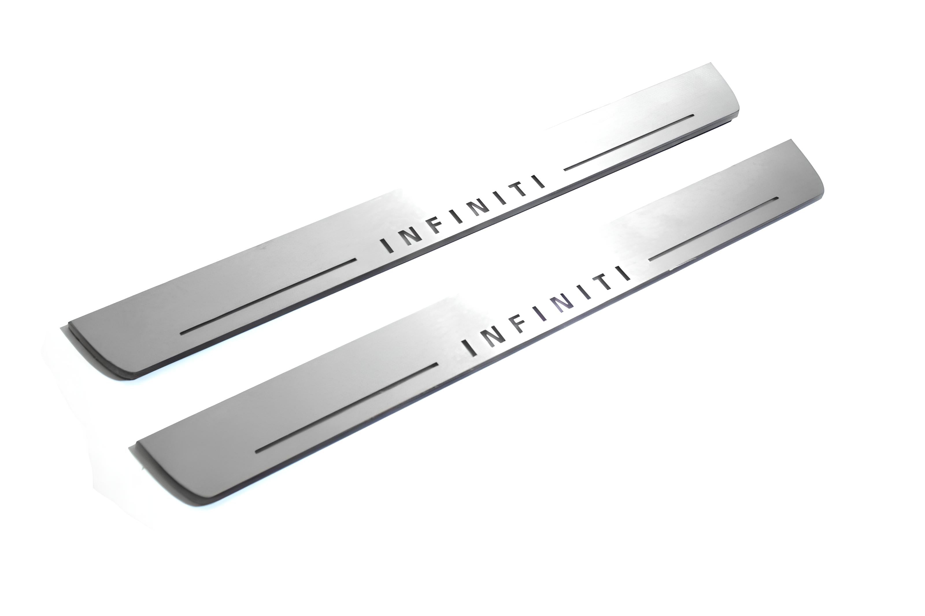 Illuminated LED Door Sill Tread Plates Infiniti Q70 2013-2019 With Infiniti Logo Infiniti Led Door Sills opdesign