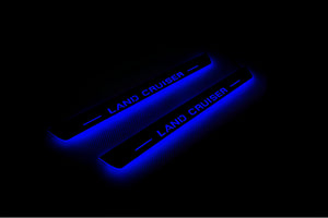 Illuminated LED Door Sill Tread Plates Toyota LC 200 2007-2021 With Land Cruiser Logo (type 1) Toyota Led Door Sills opdesign