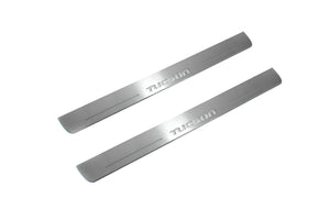 Illuminated LED Door Sill Tread Plates Hyundai Tucson I 2004-2015 With Tucson Logo Hyundai Led Door Sills opdesign