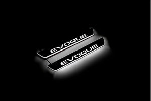 Illuminated LED Door Sill Tread Plates Range Rover Evoque I With Evoque Logo Range Rover Led Door Sills opdesign