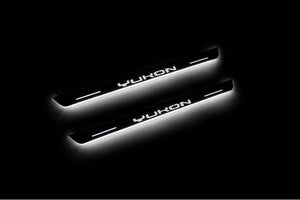 Illuminated LED Door Sill Tread Plates GMC Yukon V 2020+ With Yukon Logo GMC Led Door Sills opdesign