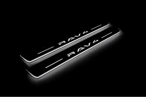 Illuminated LED Door Sill Tread Plates Toyota Rav4 VI 2025+ With Rav4 Logo Toyota Led Door Sills decoinfabric