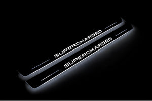 Illuminated LED Door Sill Tread Plates Range Rover III 2002-2012 With Supercharged Logo Range Rover Led Door Sills opdesign