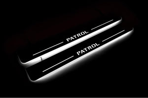 Illuminated LED Door Sill Tread Plates Nissan Patrol Y62 2010+ With Patrol Logo Nissan Led Door Sills opdesign