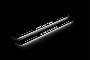 Illuminated LED Door Sill Tread Plates Cadillac Escalade IV 2014-2020 With Escalade Logo Cadillac Led Door Sills decoinfabric