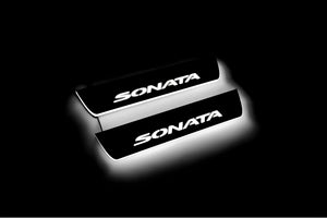 Illuminated LED Door Sill Tread Plates Hyundai Sonata VII (LF) 2014-2019 With Sonata Logo Hyundai Led Door Sills opdesign
