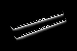 Illuminated LED Door Sill Tread Plates Seat Leon III 2013-2020 With Leon Logo Seat Led Door Sills opdesign