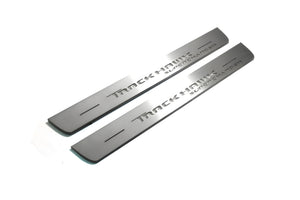 Illuminated LED Door Sill Tread Plates Jeep Grand Cherokee IV 2010-2021 With TrackHawk Supercharged Logo Jeep Led Door Sills opdesign