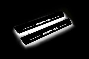 Illuminated LED Door Sill Tread Plates Mercedes E W213 2016-2023 With AMG Logo Mercedes Led Door Sills opdesign