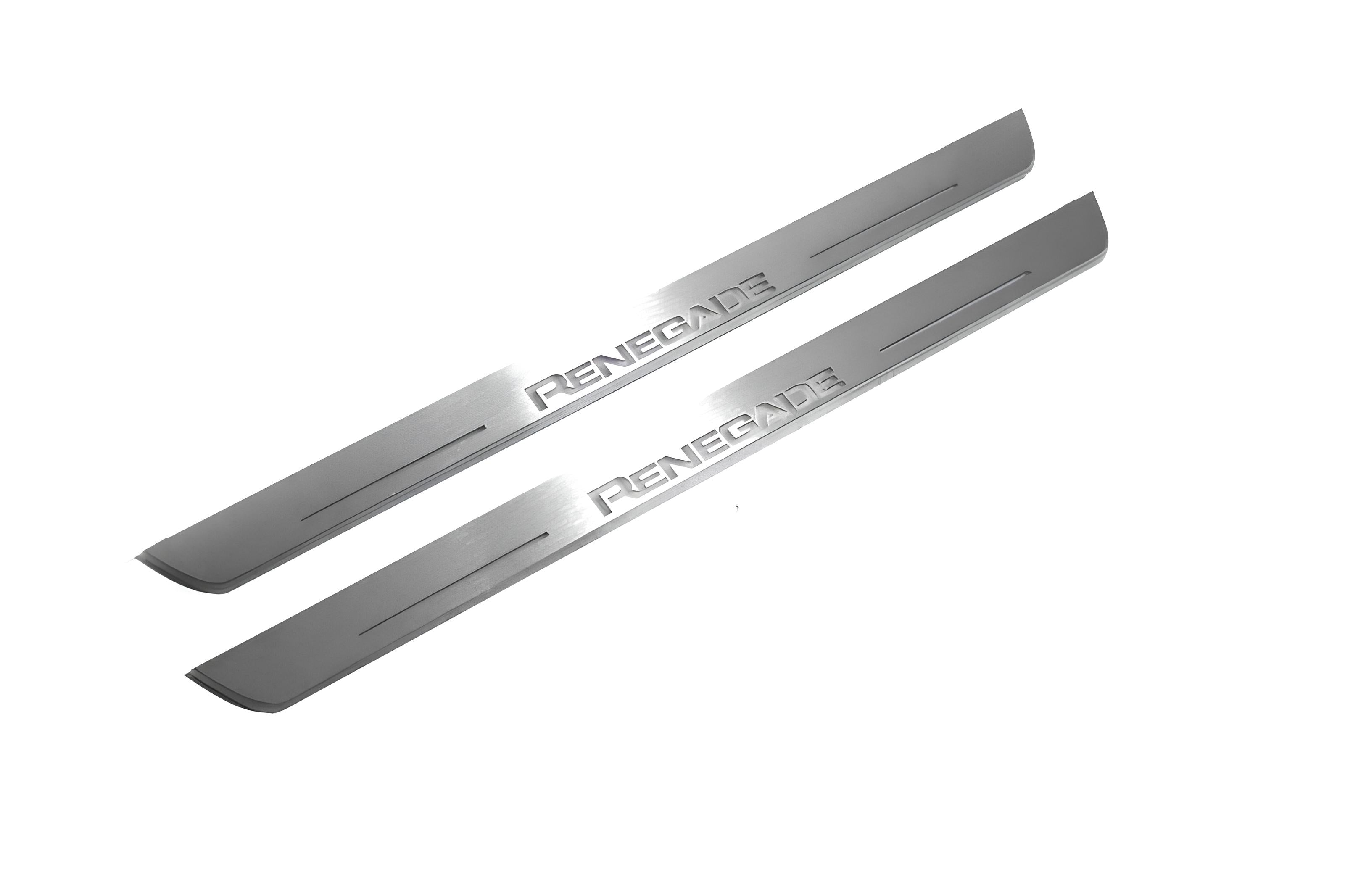 Illuminated LED Door Sill Tread Plates Jeep Renegade 2014+ With Renegade Logo Jeep Led Door Sills opdesign