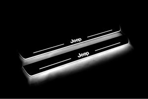 Illuminated LED Door Sill Tread Plates Jeep Cherokee KL 2014-2023 With Jeep Logo Jeep Led Door Sills opdesign
