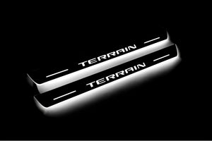 Illuminated LED Door Sill Tread Plates GMC Terrain II 2018+ With Terrain Logo GMC Led Door Sills opdesign