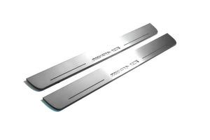 Illuminated LED Door Sill Tread Plates Mercedes ML W164 2005-2011 With AMG Logo Mercedes Led Door Sills opdesign