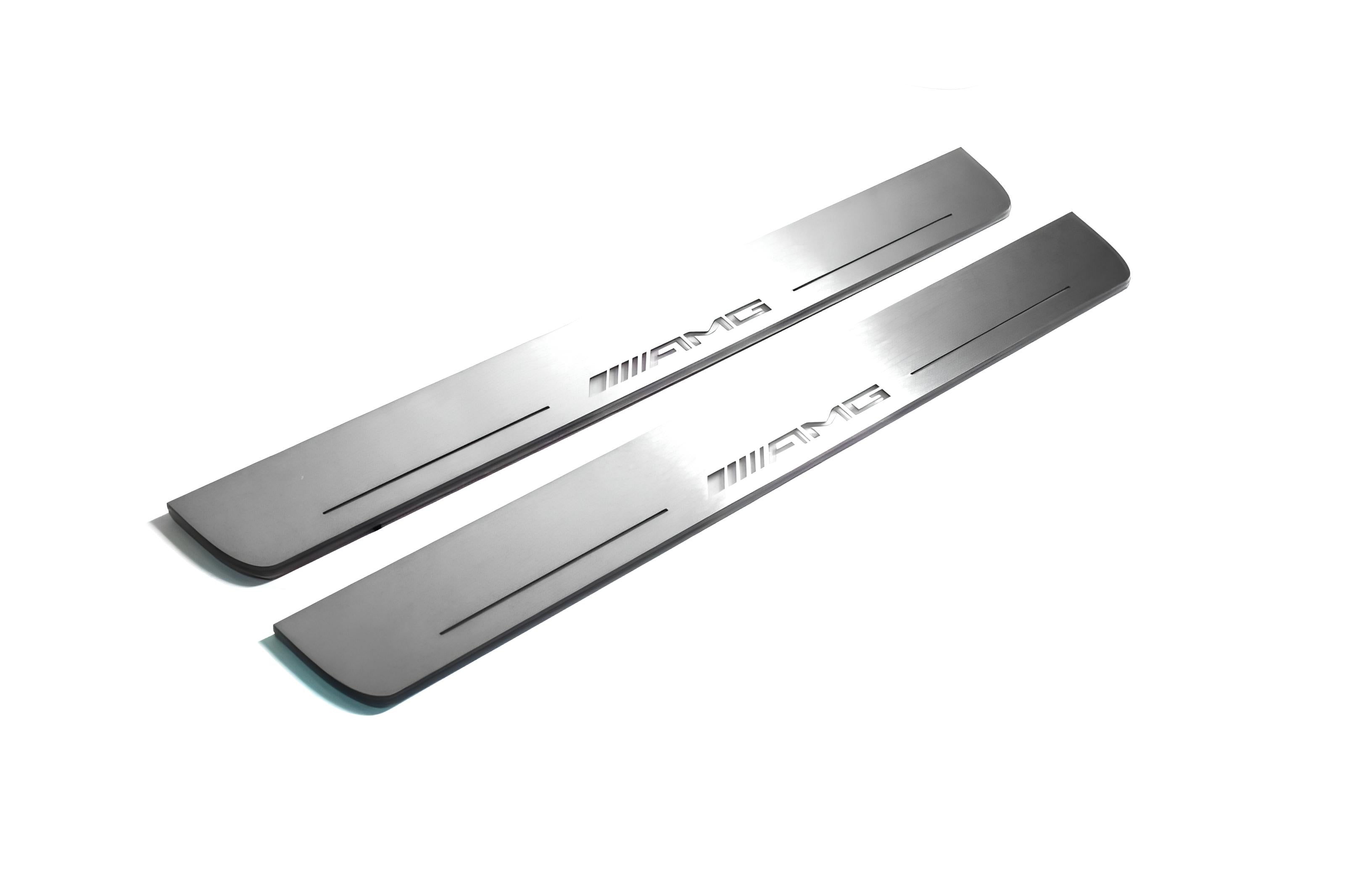 Illuminated LED Door Sill Tread Plates Mercedes ML W164 2005-2011 With AMG Logo Mercedes Led Door Sills opdesign