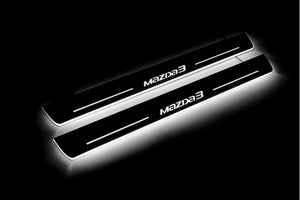 Illuminated LED Door Sill Tread Plates Mazda 3 III 2013-2019 With Mazda 3 Logo Mazda Led Door Sills opdesign