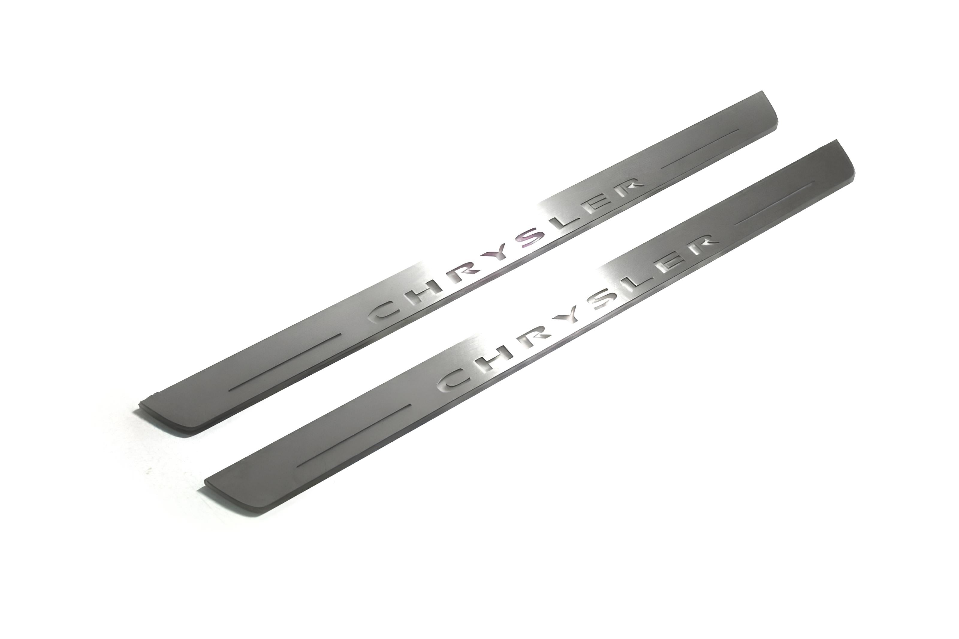 Illuminated LED Door Sill Tread Plates Chrysler 300C I 2005-2010 With Chrysler Logo Chrysler Led Door Sills opdesign