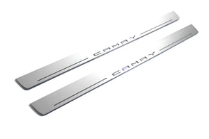 Illuminated LED Door Sill Tread Plates Toyota Camry V70 2018-2024 With Camry Logo Toyota Led Door Sills opdesign