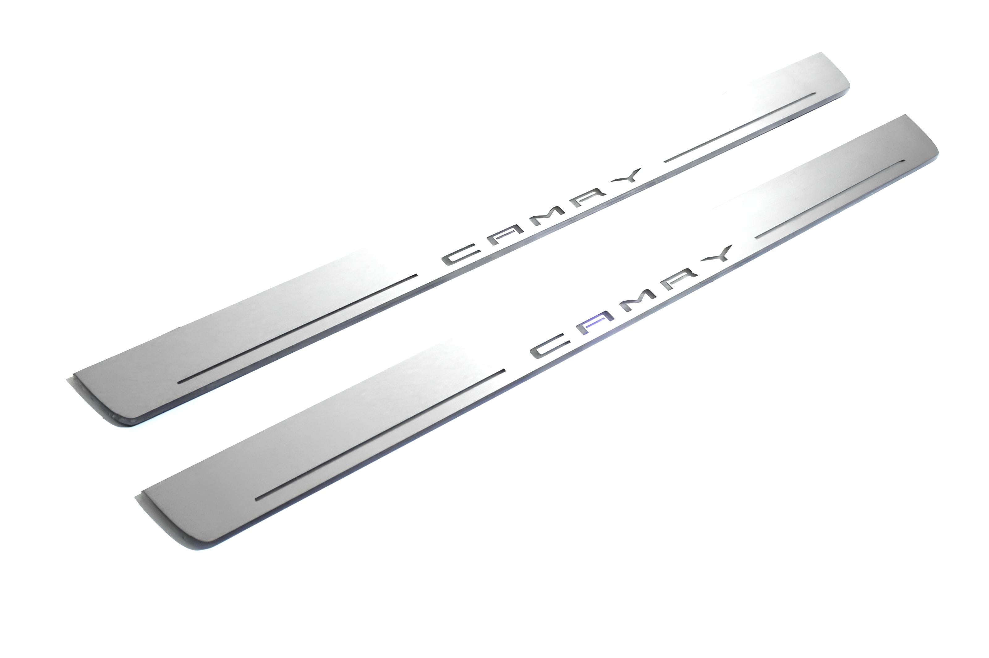 Illuminated LED Door Sill Tread Plates Toyota Camry V70 2018-2024 With Camry Logo Toyota Led Door Sills opdesign