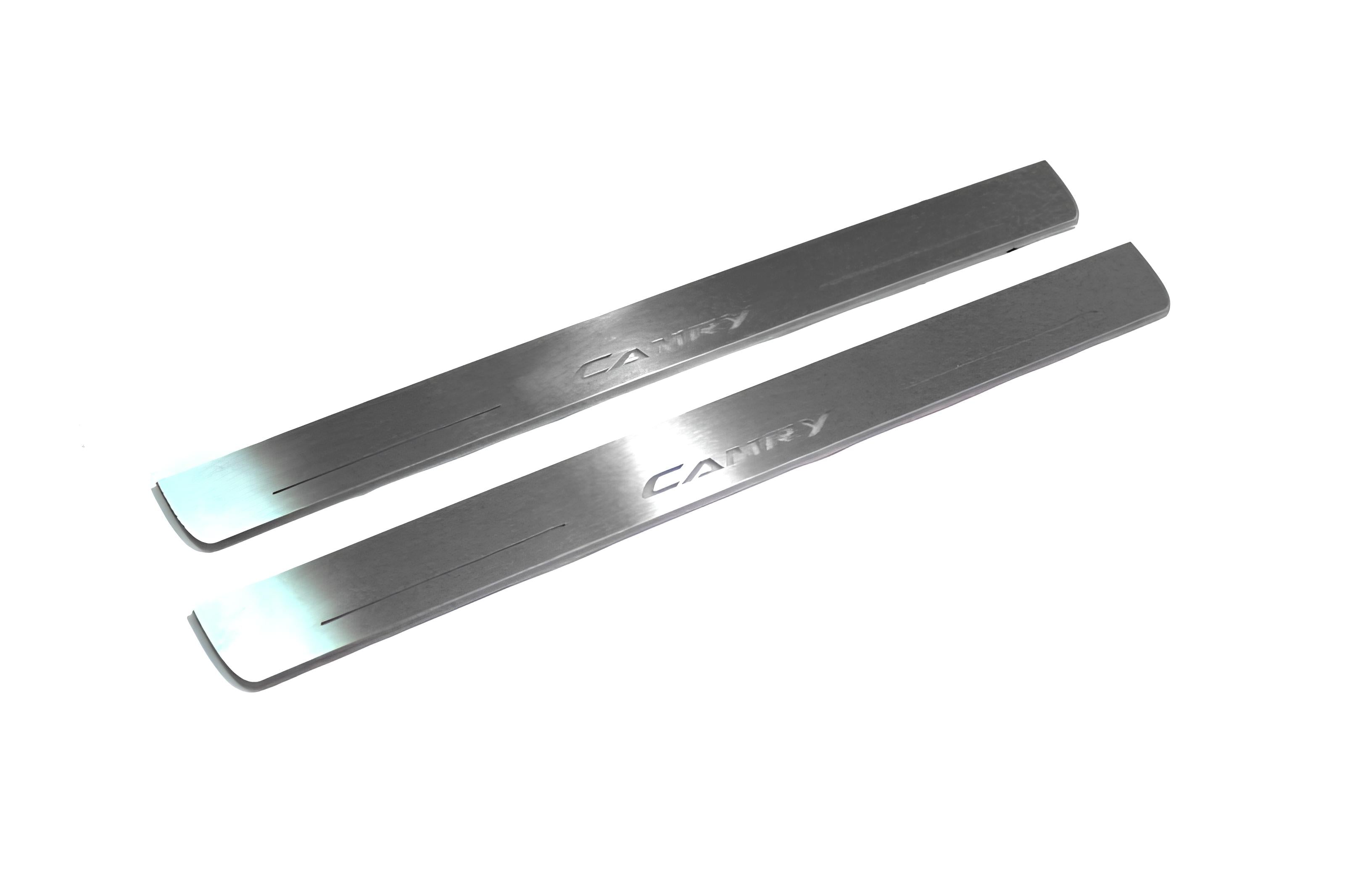 Illuminated LED Door Sill Tread Plates Toyota Camry V50 2012-2018 With Camry Logo Toyota Led Door Sills opdesign
