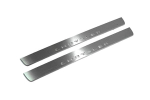 Illuminated LED Door Sill Tread Plates Chrysler 300C II 2011-2023 With Chrysler Logo Chrysler Led Door Sills opdesign