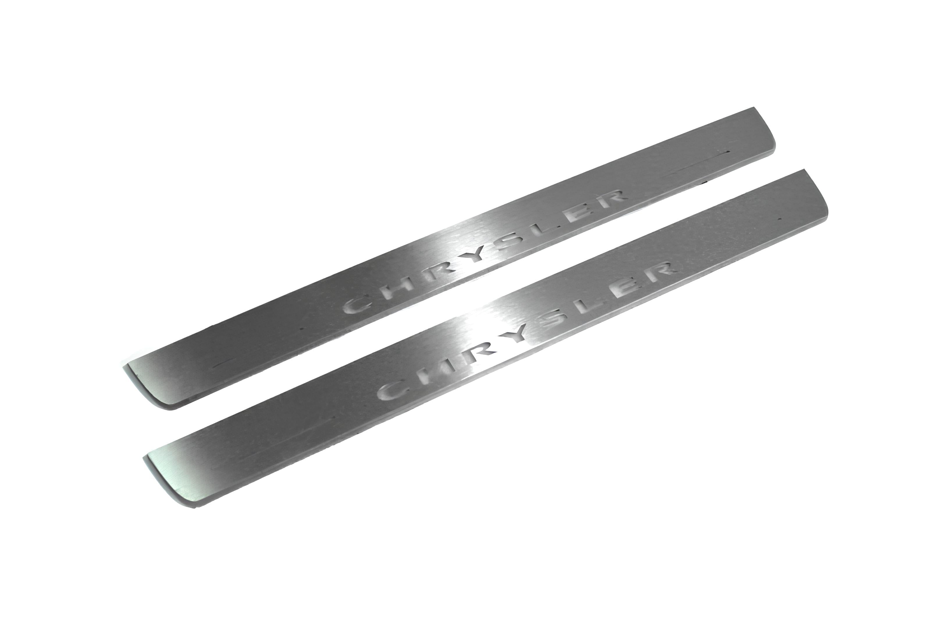 Illuminated LED Door Sill Tread Plates Chrysler 300C II 2011-2023 With Chrysler Logo Chrysler Led Door Sills opdesign