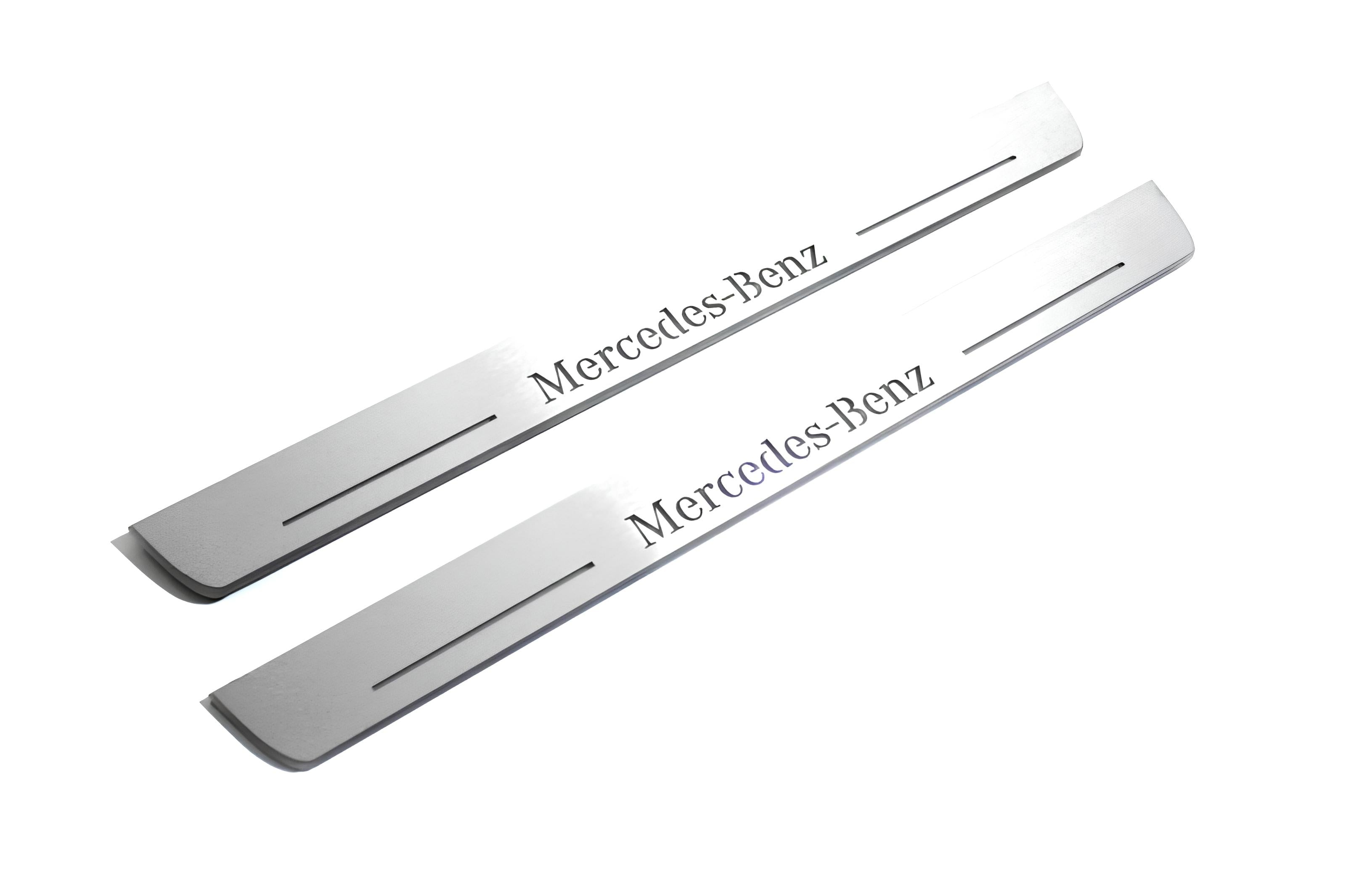 Illuminated LED Door Sill Tread Plates Mercedes C W205 2014+ With Mercedes-Benz Logo Mercedes Led Door Sills opdesign