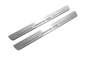 Illuminated LED Door Sill Tread Plates Mercedes E W211 2002-2009 With AMG Logo Mercedes Led Door Sills opdesign