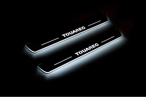 Illuminated LED Door Sill Tread Plates Volkswagen Touareg II 2010-2018 With Touareg Logo Volkswagen Led Door Sills opdesign